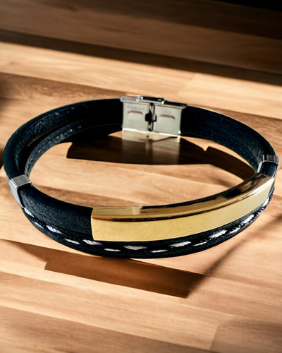 Brățară Sport din Piele PU și Oțel Inoxidabil cu Posibilitate de Gravare – 3 Culori