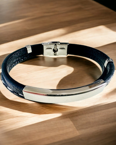 Brățară Sport din Piele PU și Oțel Inoxidabil cu Posibilitate de Gravare – 3 Culori