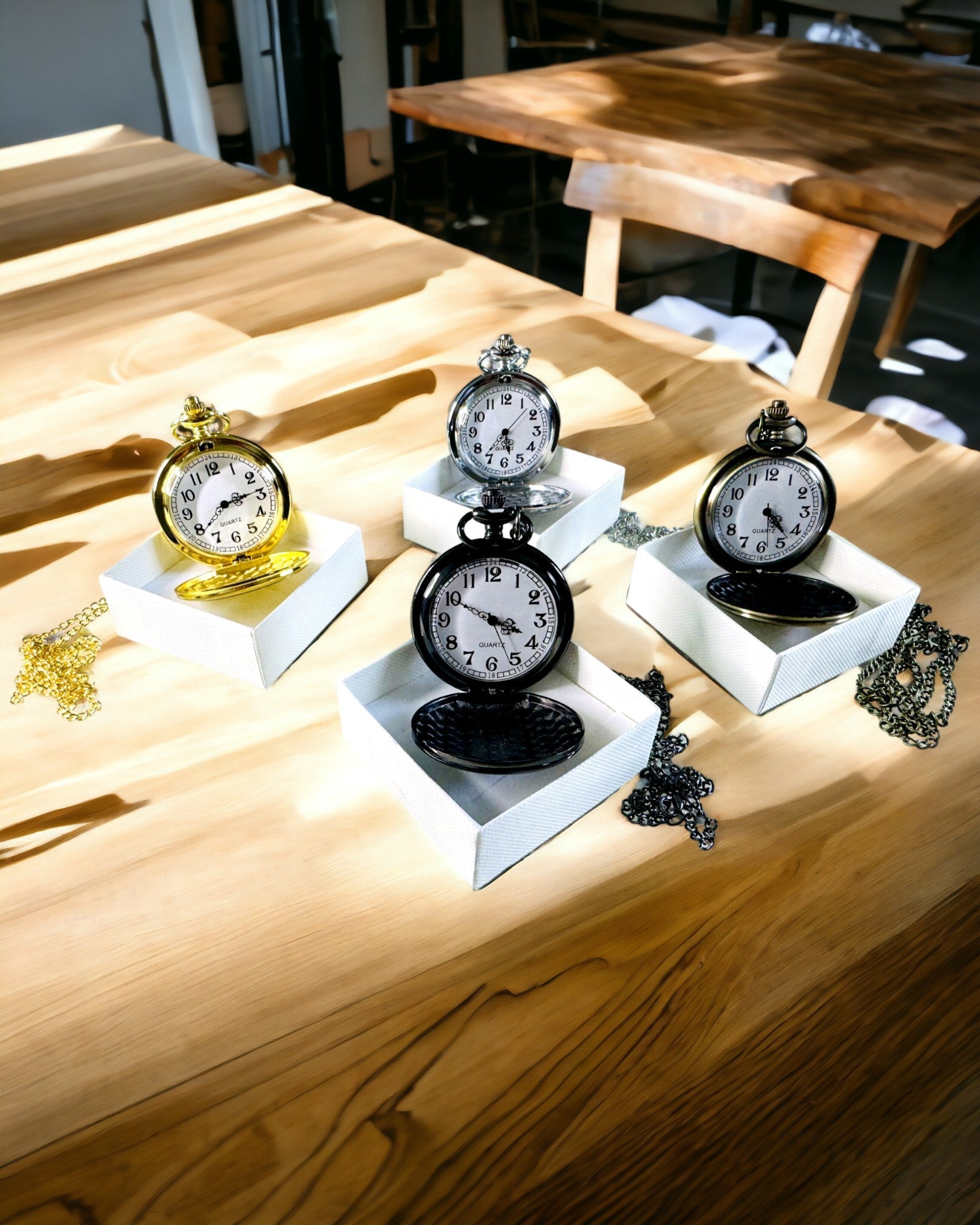 Vintage-style pocket watch with personalization option - brushed gold