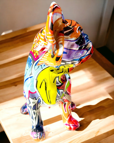 Figurină Bulldog Francez Realizată Manual în Stil Street Art cu Opțiune de Gravare