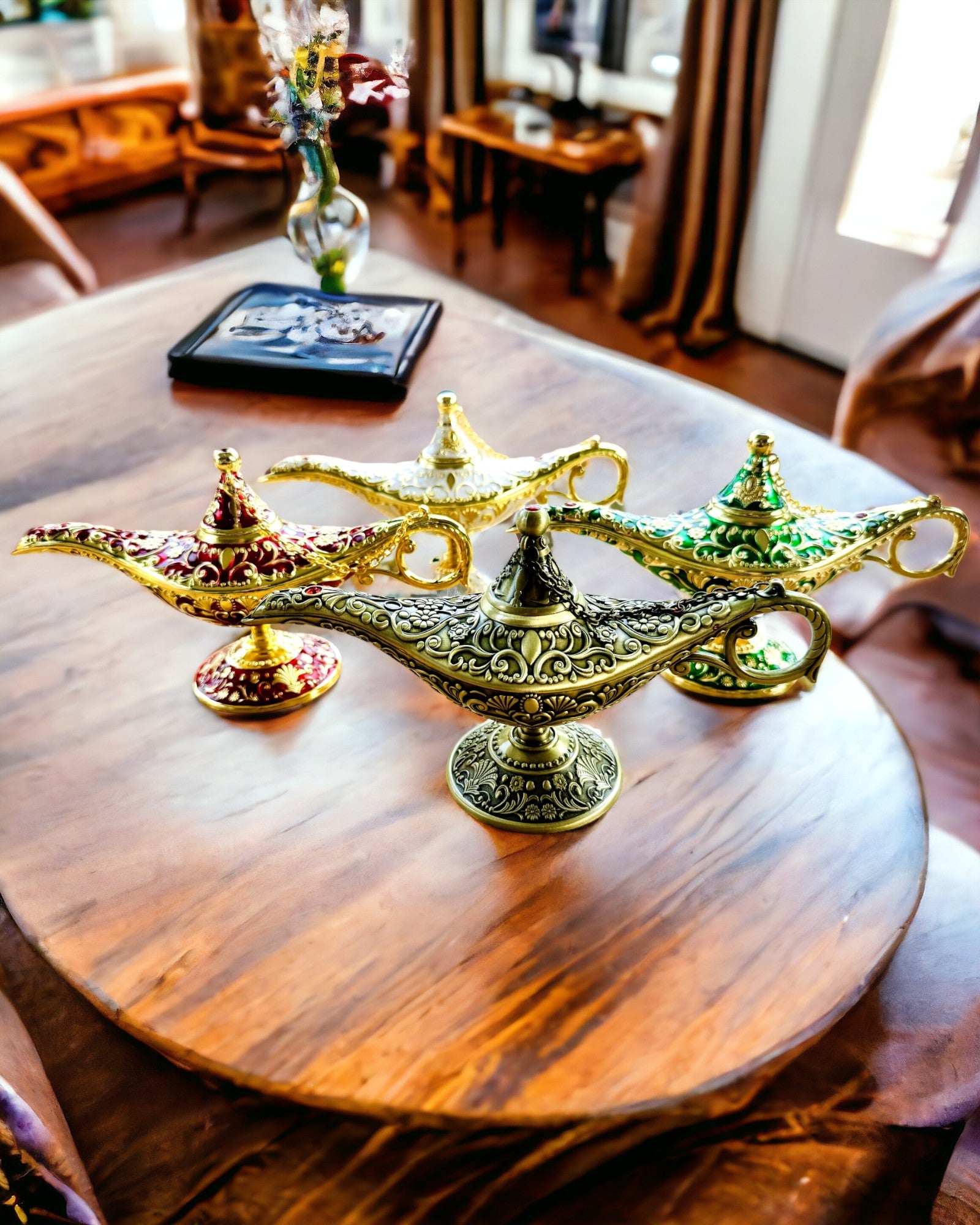 Lampa Magică a lui Aladin cu Opțiune de Gravare - Variantă Albă, împletită cu auriu