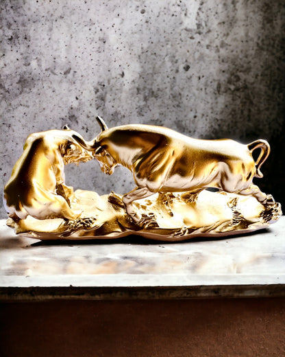 Duel of Titans - Decorative Sculpture Bull and Bear - personalization with engraving available - gold color