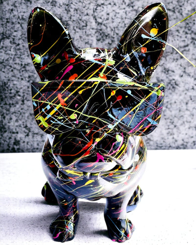 Kolorowy Psiak Artystyczny - Bulldog francez pictat manual, personalizare cu gravură, ideal pentru cadou