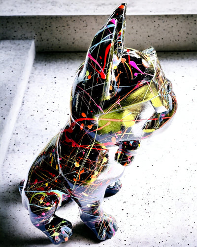 Kolorowy Psiak Artystyczny - Bulldog francez pictat manual, personalizare cu gravură, ideal pentru cadou