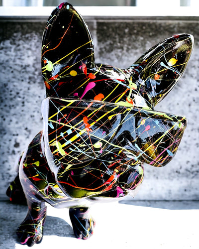 Kolorowy Psiak Artystyczny - Bulldog francez pictat manual, personalizare cu gravură, ideal pentru cadou