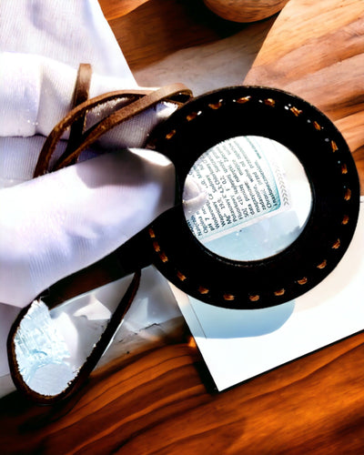 Indian Magnifying Glass Artifact, leather, handmade - customization with engraving available