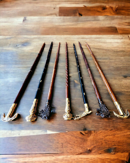 Walking Cane 'Wolf' - Indian Mango Wood with Engraving Option, brown with carved pattern