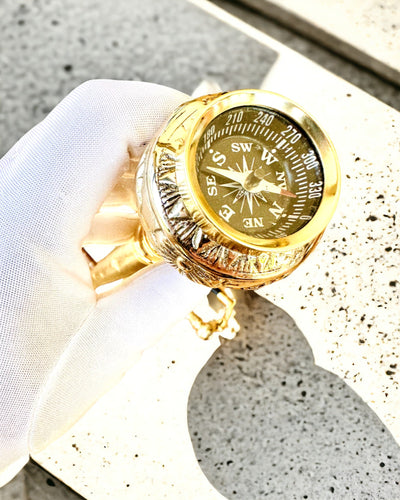 Kompasso Brown - Laska na procházky - Dřevěná Ručně Vyřezávaná - Exkluzivní Edice s Možností Gravírování