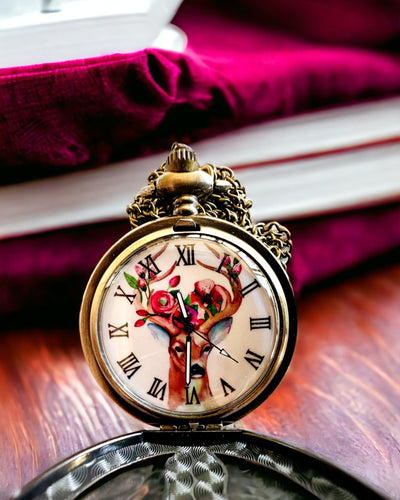 Ceas de buzunar Pădurar - Ceas elegant cu motiv de cerb, posibilitate de personalizare cu gravură