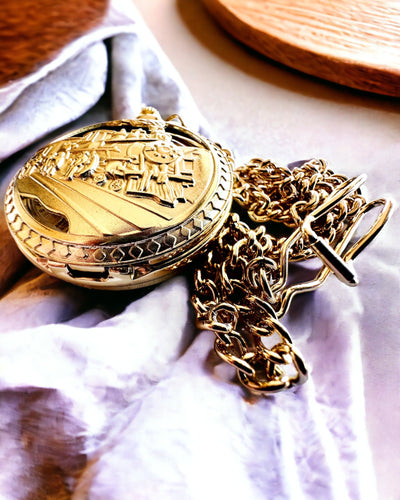 Карманний годинник "Імперський Поїзд", можливість персоналізації гравіюванням, золотий колір