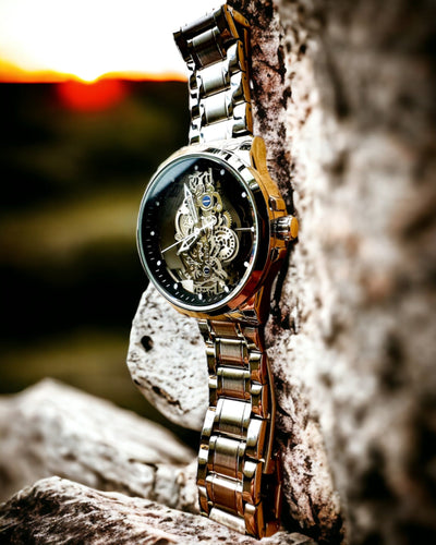 Elegancki zegarek męski KIMSDUN Prestige Transparentny Mechanizm i Sportowa Elegancja, możliwość personalizacji grawerem