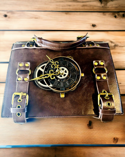Torba Crossbody z Motywem Zegara Vintage - Wszechstronna Torebka Satchel z Teksturą Skóry PU