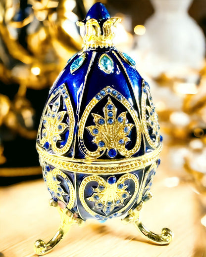 Ou Faberge Exclusiv - culoare albastru închis – Cutie Decorativă pentru Bijuterii din Email