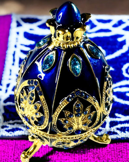 Ou Faberge Exclusiv - culoare albastru închis – Cutie Decorativă pentru Bijuterii din Email