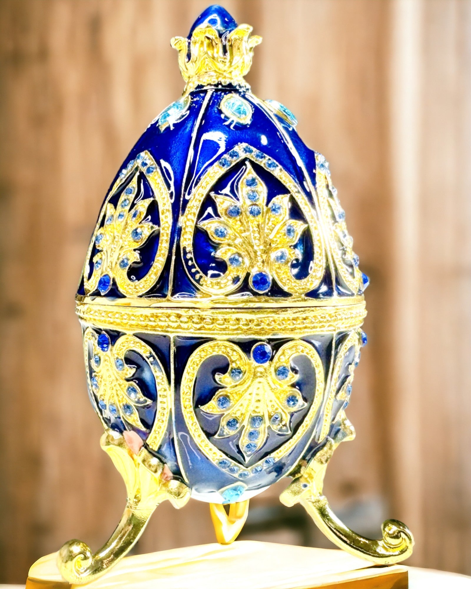 Ou Faberge Exclusiv - culoare albastru închis – Cutie Decorativă pentru Bijuterii din Email