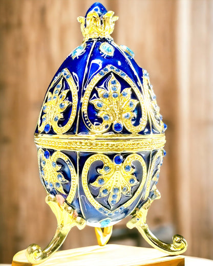 Ou Faberge Exclusiv - culoare albastru închis – Cutie Decorativă pentru Bijuterii din Email