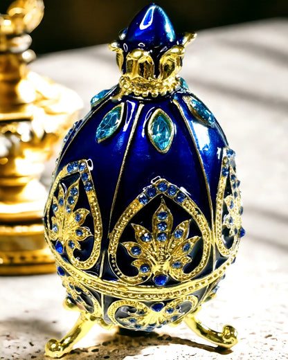 Ou Faberge Exclusiv - culoare albastru închis – Cutie Decorativă pentru Bijuterii din Email