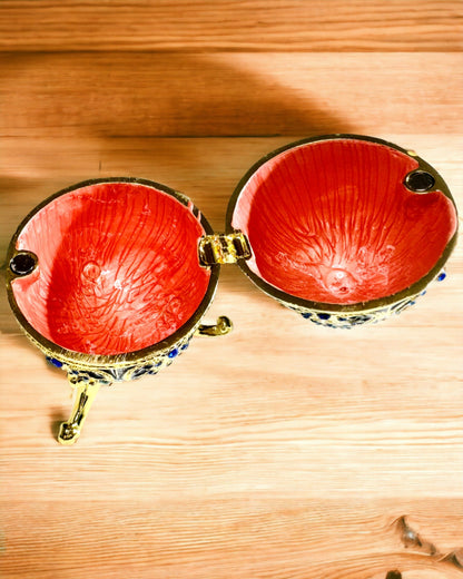 Ou Faberge Exclusiv - culoare albastru închis – Cutie Decorativă pentru Bijuterii din Email