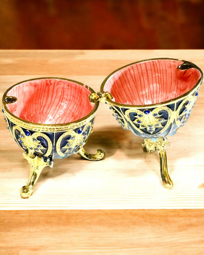 Ou Faberge Exclusiv - culoare albastru închis – Cutie Decorativă pentru Bijuterii din Email