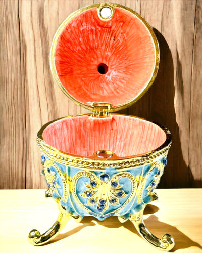 Heavenly Faberge Egg – Enameled Jewelry Organizer - sky blue color. Personalization with engraving