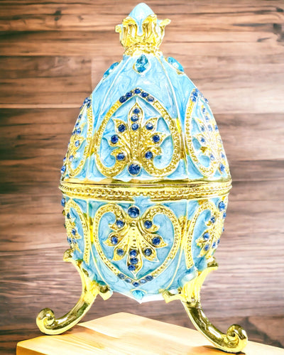 Heavenly Faberge Egg – Enameled Jewelry Organizer - sky blue color. Personalization with engraving