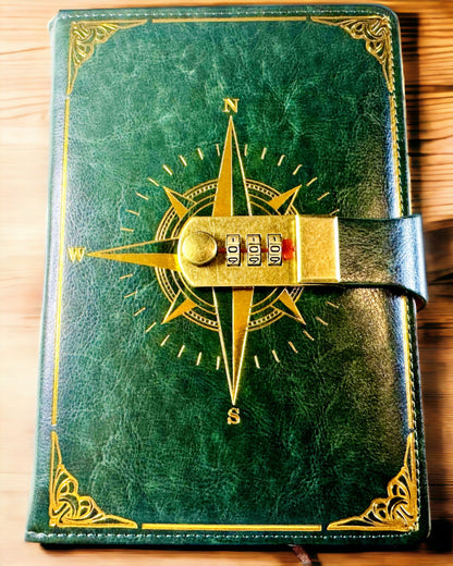 Notatnik Premium z Zamkiem Szyfrowym A5 - Styl Vintage z Kompasem, Japoński Design, Artykuły Papiernicze dla Studentów i Biznesu. Personalizacja grawerem