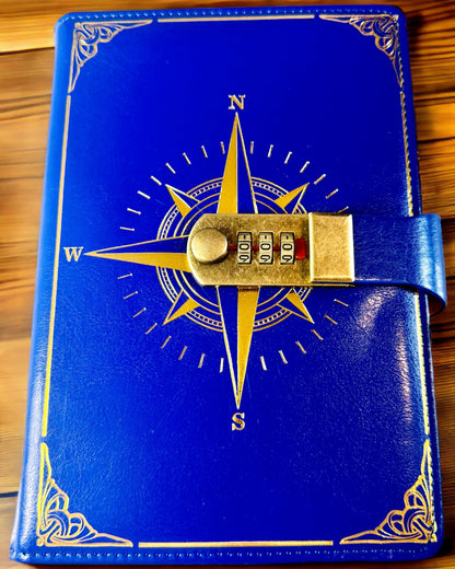 Notatnik Premium z Zamkiem Szyfrowym A5 - Styl Vintage z Kompasem, Japoński Design, Artykuły Papiernicze dla Studentów i Biznesu. Personalizacja grawerem