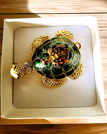 Szkatułka "Żółwiowa Rodzinka" - culoare verde, personalizare cu gravură