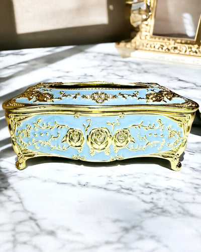 Розкішна коробка для серветок з тисненим візерунком троянди та елегантними ручками