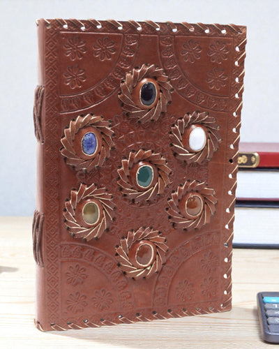Leather Notebook Chakra Stones – Hand-Decorated Journal of Harmony