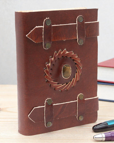 Шкіряний записник «Тигрове око» з ремінцями 15x10 см