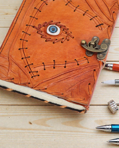 Solarius Guard – Leather Notebook of the Evil Eye with Hand Stitching