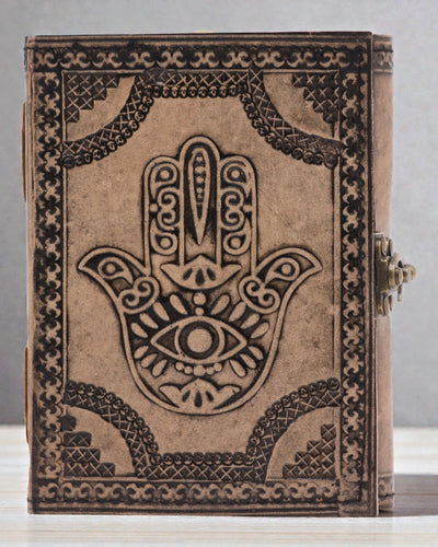 Kožený zápisník Hamsa Guardian – esoterický deník 17,5 × 12,5 cm