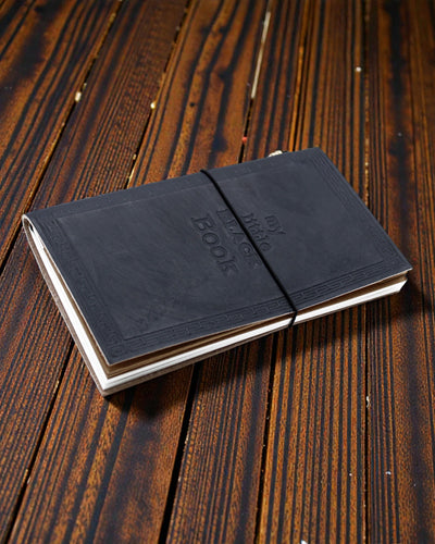 Handmade Leather Notebook My Little Black Book – Vintage Journal with Embossing (80 pages)
