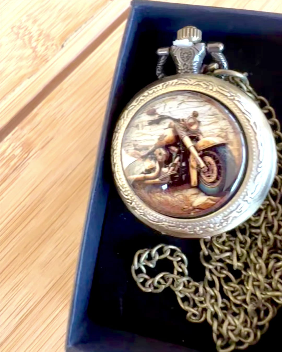Retro Pocket Watch "Motorcycle Style", customizable with engraving for a gift