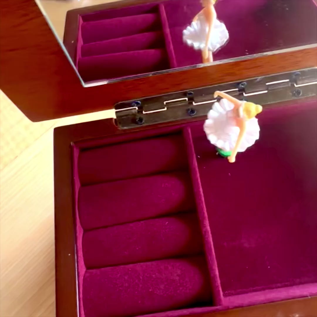 Wooden Music Box with Mirror and Engraving – an Elegant Jewelry Gift with Two Drawers, Height 10 cm, Melody “The Entertainer”