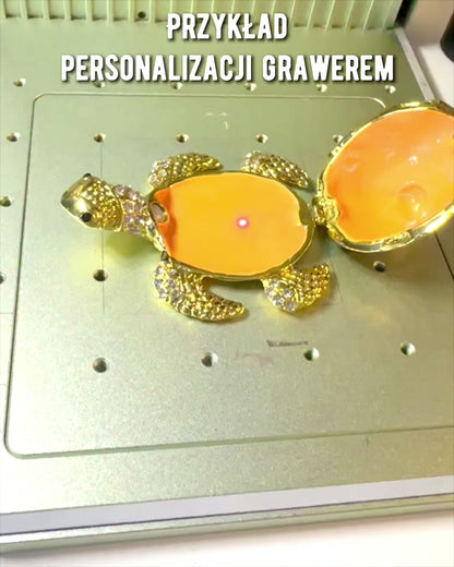 Szkatułka "Żółwiowa Rodzinka" - culoare verde, personalizare cu gravură