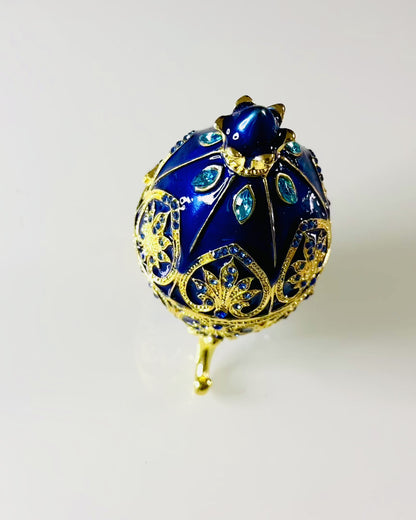 Ou Faberge Exclusiv - culoare albastru închis – Cutie Decorativă pentru Bijuterii din Email
