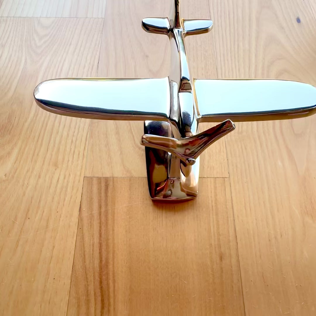 Single-Engine Airplane Model N-0896 Made of Aluminum in Silver Color, 17x14x11 cm