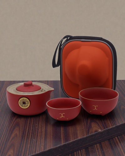 Red Fortune Cat – Tea Set with 2 Cups (Red)