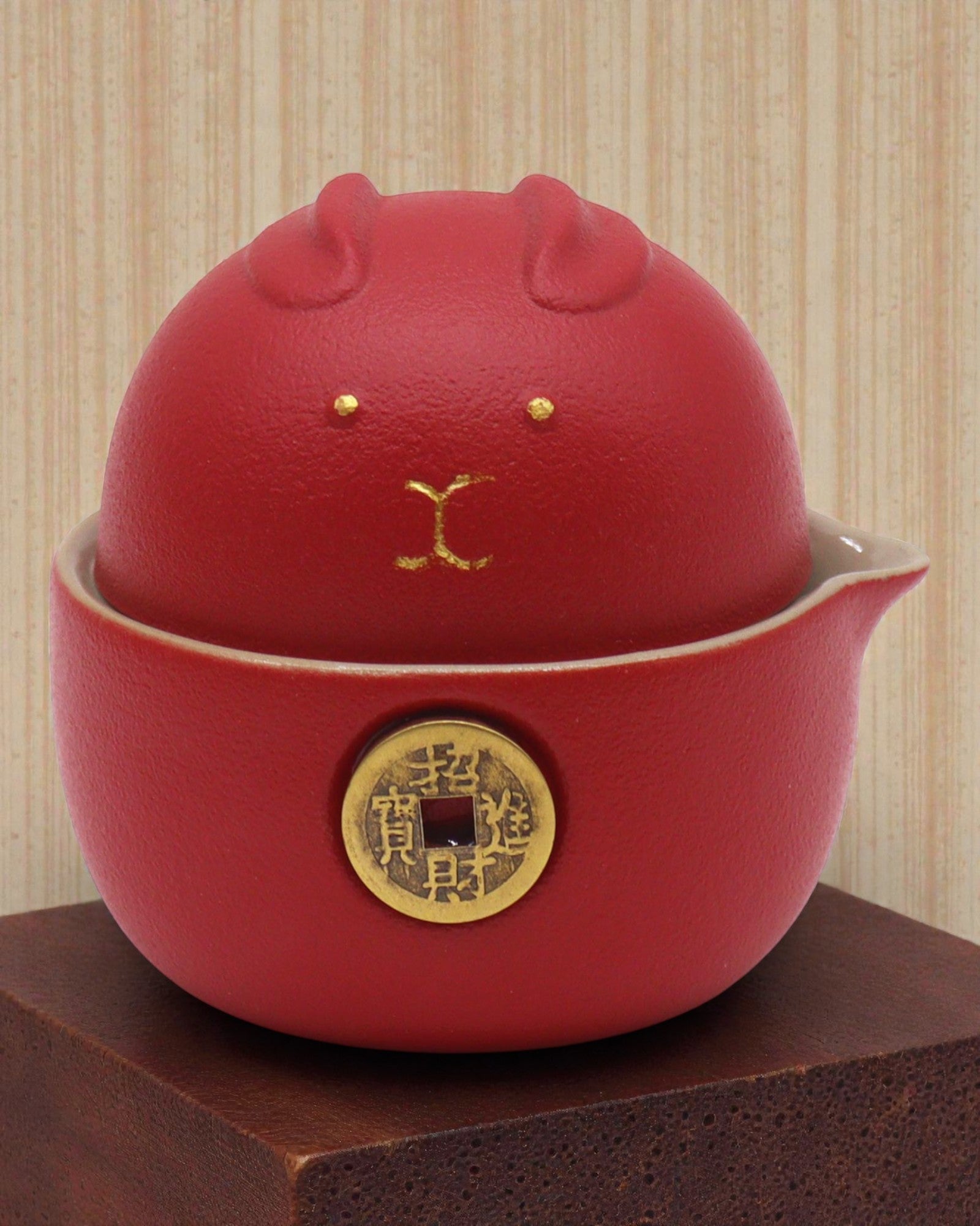 Red Fortune Cat – Tea Set with 2 Cups (Red)