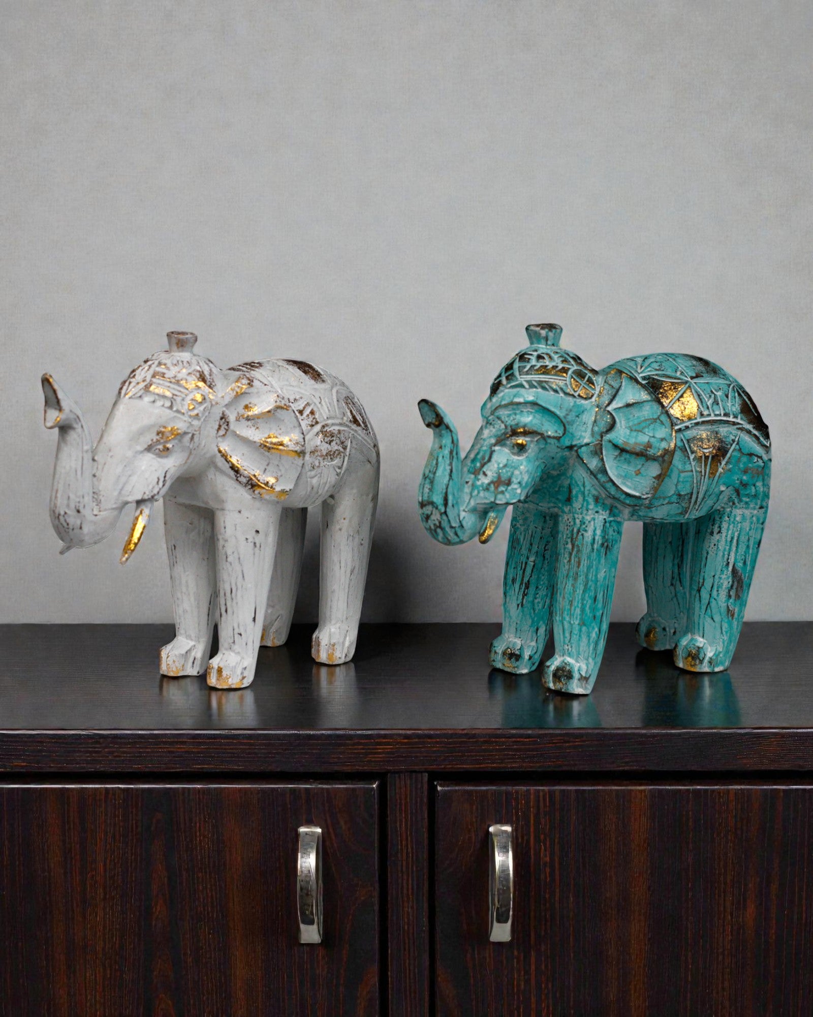 Elephant Sculpture 24 cm – Turquoise and Gold