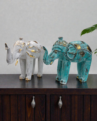 Elephant Sculpture 24 cm – Turquoise and Gold