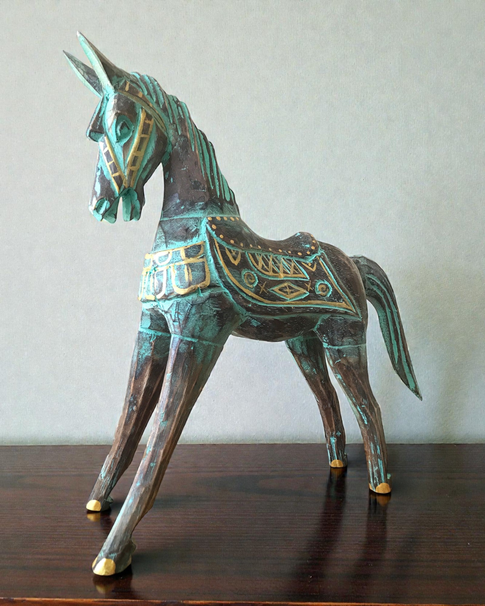 Large Gold-Turquoise Horse 32 cm – Premium Oriental Accent